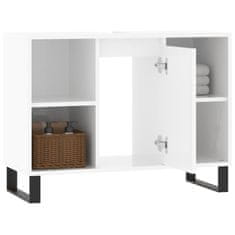 Vidaxl Kopalniška omarica visok sijaj bela 80x33x60 cm inženirski les