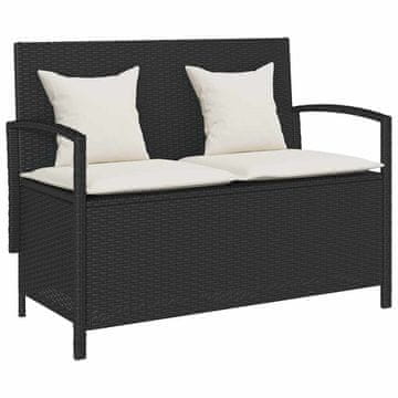 Vidaxl Vrtna klop za shranjevanje z blazino Black Poly Rattan