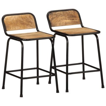 Vidaxl Barski stolčki 2 črni 46x35,5x70 cm trden mangov les