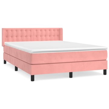 Vidaxl Box spring postelja z vzmetnico roza 140x200 cm žamet