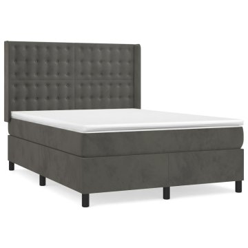 Vidaxl Box spring postelja z vzmetnico temno siva 140x200 cm žamet
