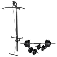 Vidaxl Stenska vadbena naprava s kompletom uteži in palic 60,5 kg