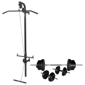 Vidaxl Stenska vadbena naprava s kompletom uteži in palic 60,5 kg
