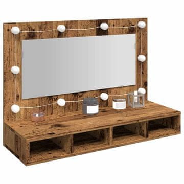 Vidaxl vidaXL Omarica z ogledalom in LED diodami starinski les 90x31,5x62 cm