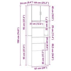Vidaxl omara za pralni stroj visokega sijaja bela 64x24x190 cm