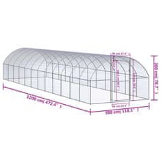 Vidaxl Zunanji kokošnjak 3x12x2 m pocinkano jeklo