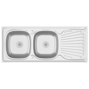 Vidaxl Dvojno kuhinjsko pomivalno korito srebrno 1200x600x155 mm