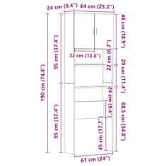 Vidaxl Omara za pralni stroj sonoma siva 64x24x190 cm inženirski les