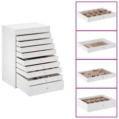 Vidaxl Škatla za nakit 10 plasti z držali za ure Bela 29x20,5x40,5 cm