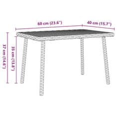 Vidaxl Vrtna kavna miza pravokotna siva 60x40x37 cm poli ratan