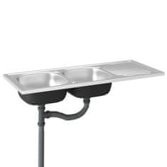 Vidaxl Dvojno kuhinjsko pomivalno korito srebrno 1200x600x155 mm