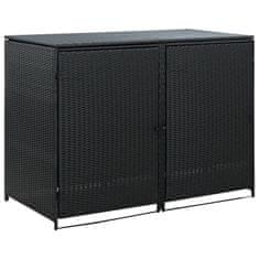 Vidaxl Dvojna lopa za koše za smeti poli ratan črna 148x80x111cm