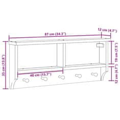 Vidaxl Stenski obešalnik za plašče SANDNES bela 87x12x35 cm les bor