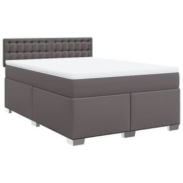 Vidaxl Box spring postelja z vzmetnico siva 140x190 cm umetno usnje