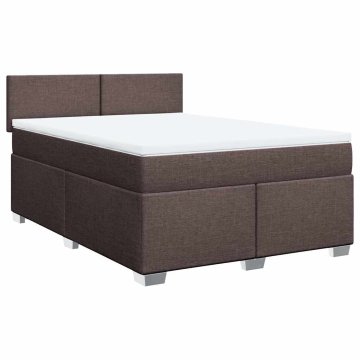 Vidaxl Box spring postelja z vzmetnico temno rjav 140x190 cm blago
