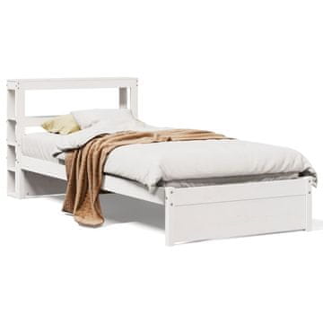 Vidaxl Posteljni okvir z vzglavjem bel 75x190 cm trdna borovina