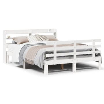 Vidaxl Posteljni okvir z vzglavjem brez vzmetnice bel 160x200 cm