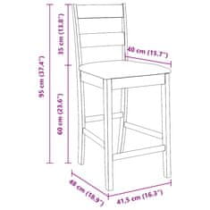 Vidaxl Bar stoli z blazinami 2 kosa Brown Solid Wood Rubber