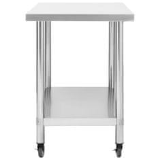 Vidaxl Kuhinjska delovna miza s kolesi 80x60x85 cm nerjaveče jeklo