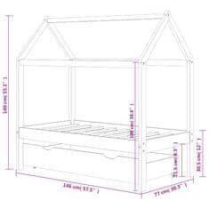 Vidaxl Otroški posteljni okvir s predalom temno siva borovina 70x140cm