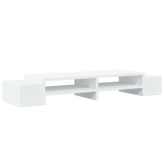 Vidaxl Stojalo za zaslon s predelki bela 100x27x15 cm inženirski les