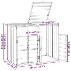 Vidaxl Koš za smeti na kolesih za dvojne košare 144x81x113 cm jeklo