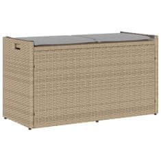 Vidaxl Zunanja klop za shranjevanje z blazino Beige 100 cm poli ratan