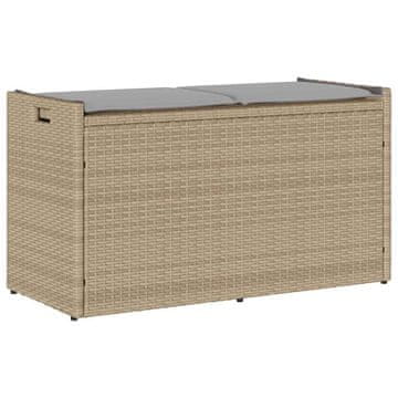 Vidaxl Zunanja klop za shranjevanje z blazino Beige 100 cm poli ratan