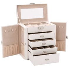 Vidaxl Jewellery Box 5-Layer z ogledalom zaklenljiv Bela