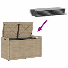 Vidaxl Zunanja klop za shranjevanje z blazino Beige 100 cm poli ratan