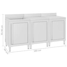 Vidaxl Kuhinjska omarica za umivalnik 180x60x96 cm nerjaveče jeklo