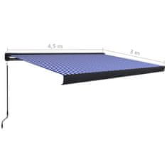 Vidaxl Ročno zložljiva kasetna tenda 450x300 cm modra in bela