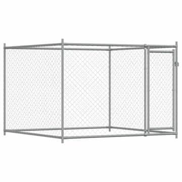 Vidaxl Pasji boks z vrati siv 2x2x1,5 m pocinkano jeklo