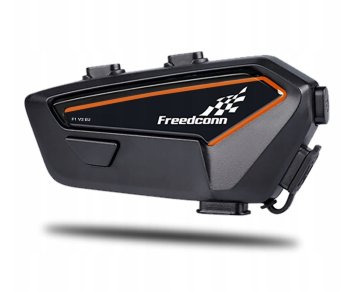 FreedConn FreenConn F1 V2 EU motociklistični interkom, Bluetooth 5.2, IP65, FM radio, 48h pogovora, črn/oranžen, 2 mikrofona