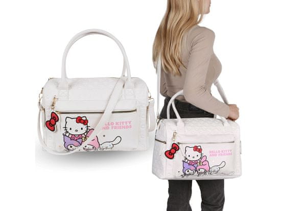 HELLO KITTY Hello Kitty Bela potovalna torba, potovalna torba, vikend torba, z zadrgo 38x26x16 cm