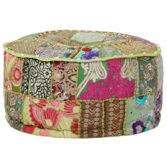 Vidaxl Tabure večbarven okrogel, bombaž, ročno izdelan 40x20 cm zelen