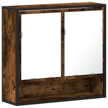 Vidaxl Kopalniška omarica z ogledalom dim. hrast 65x20x60 cm inž. les