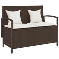 shumee vidaXL Vrtna klop za shranjevanje z blazino Brown Poly Rattan