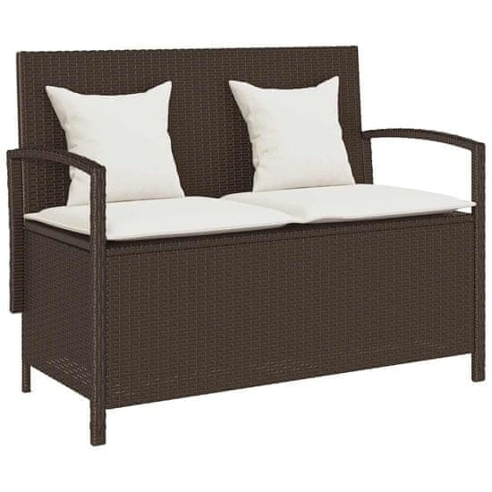shumee vidaXL Vrtna klop za shranjevanje z blazino Brown Poly Rattan