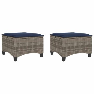 Vidaxl Vrtni stolčki z blazinami 2 kosa Grey 55x55x36 cm Poly Rattan
