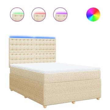 Vidaxl Box spring postelja z vzmetnico krem 140x190 cm blago