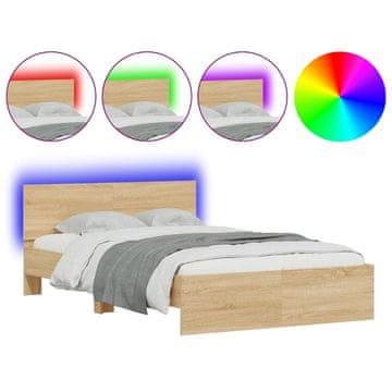 Vidaxl Posteljni okvir z vzglavjem in LED sonoma hrast 120x200 cm