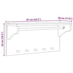 Vidaxl Stenski obešalnik za plašče SANDNES 87x30x42 cm les borovega