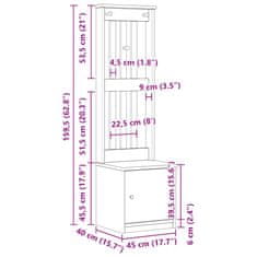 Vidaxl Drevo za dvorano SANDENS bela 45x40x159,5 cm masivni les bora