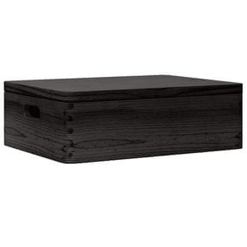 Vidaxl Lesena škatla s pokrovom in ročaji črna 40x30x13 cm borovina