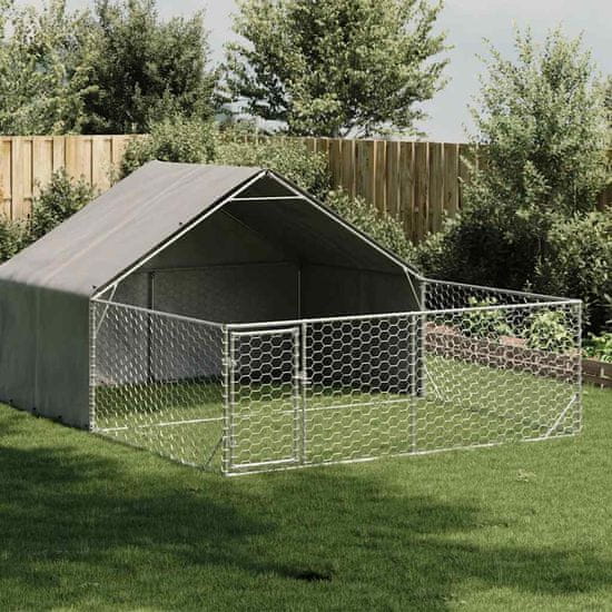shumee vidaXL Zunanji pasji boks z izpustom 5x3x1,9 m pocinkano jeklo