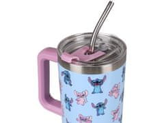 Disney Disney Stitch and Angel Velik termalni vrč s pokrovom in kovinsko slamico, iz nerjavečega jekla, potovalni vrč 1,18l 