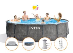Intex Nadzemni bazen Prism Frame Greywood 457x122 cm + kartušna filtracija in komplet