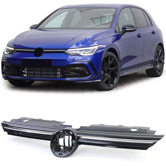 Mstyling Maska brez znaka VW Golf 8 2019- črna sijaj/krom z LED osvetlitvijo