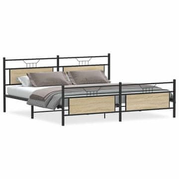 Vidaxl Kovinski posteljni okvir brez vzmetnice sonoma hrast 200x200 cm